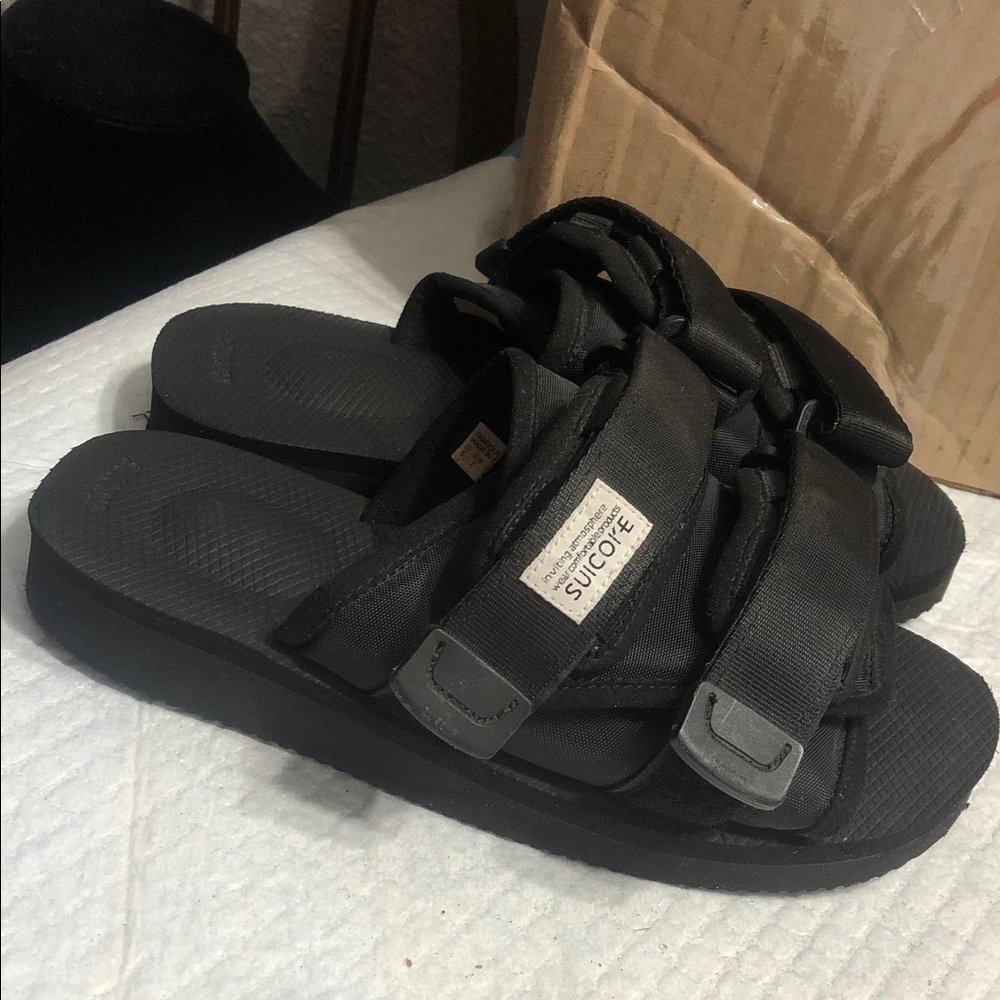 Suicoke Black Dual-Strap Adjustable Slide Sandals